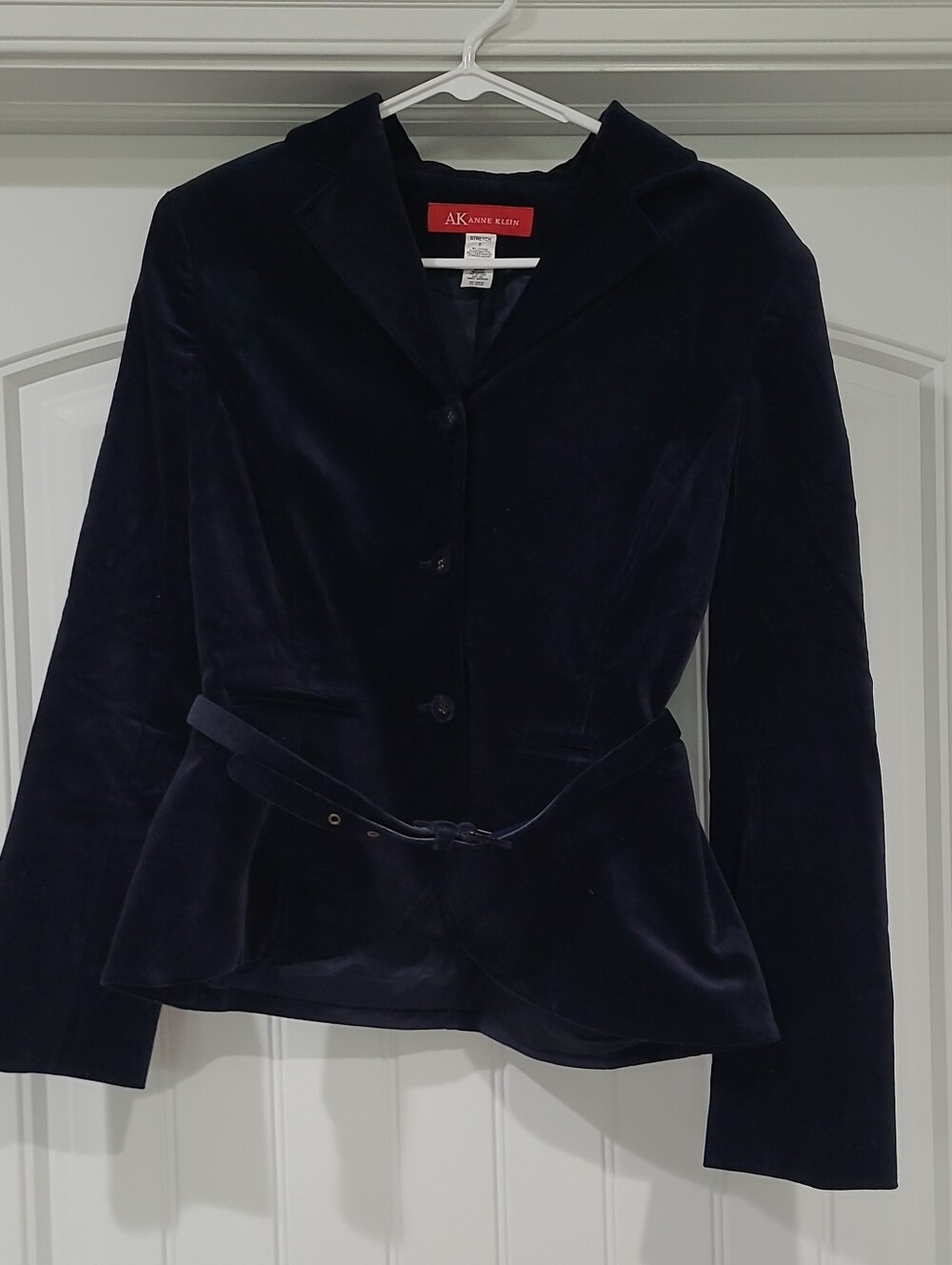Anne Klein Dark Navy Velvet Belted Blazer